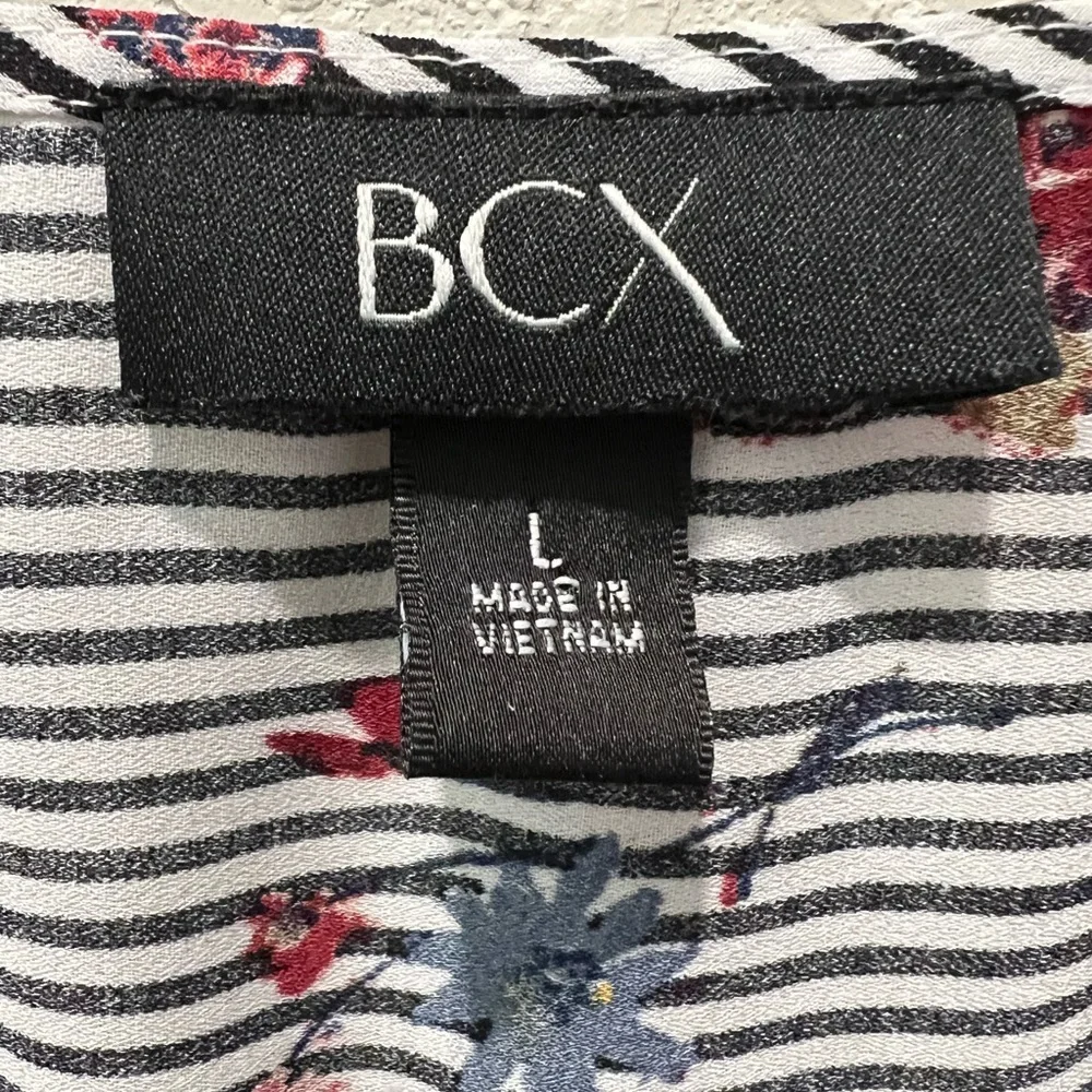 BCX Floral Stripe Wrap Front Bell Sleeve Blouse Women’s Large - Picture 2 of 9
